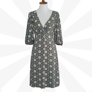 Max Studio Blue Knot Twist Front Dress Balloon Sleeve V Neck Knee Length Size S